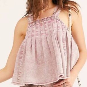 Free People Marina Denim Crop Top in Washed Pink Large 12 14